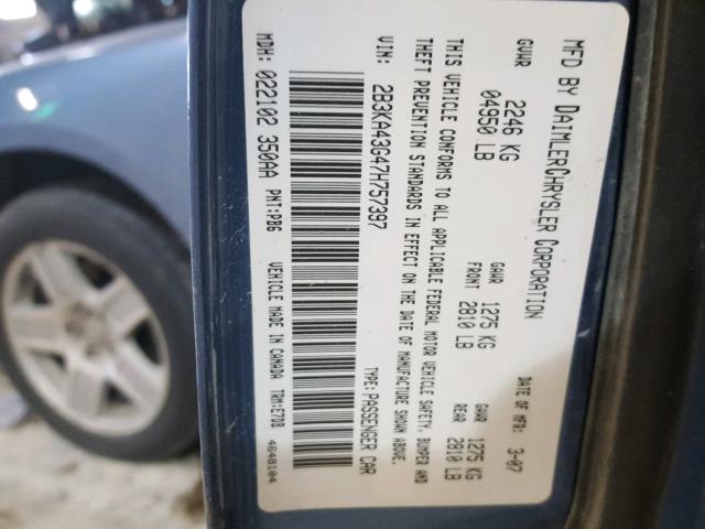 2B3KA43G47H757397 - 2007 DODGE CHARGER SE BLUE photo 10