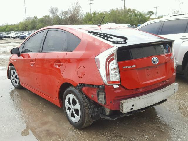 JTDKN3DU4C5416150 - 2012 TOYOTA PRIUS RED photo 3