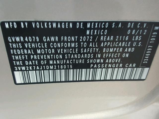 3VW2K7AJ1DM218015 - 2013 VOLKSWAGEN JETTA BASE 银色 照片 10