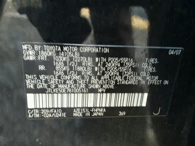 JTLKE50E781005161 - 2008 SCION XB BLACK photo 10