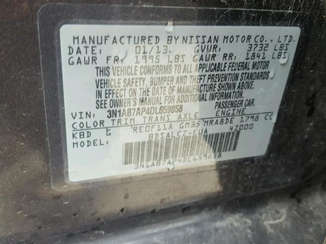 3N1AB7AP4DL659858 - 2013 NISSAN SENTRA S GRAY photo 10