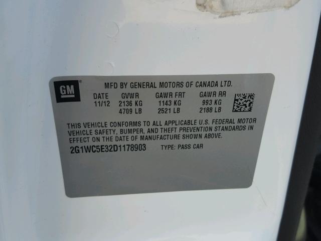 2G1WC5E32D1178903 - 2013 CHEVROLET IMPALA LTZ WHITE photo 10