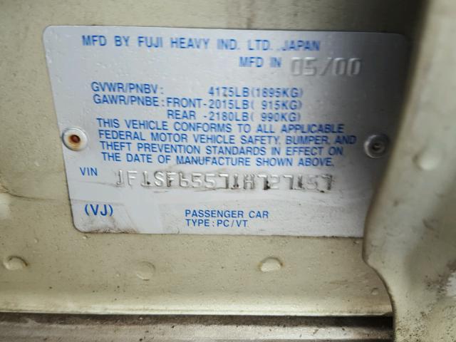 JF1SF65571H727157 - 2001 SUBARU FORESTER S ოქროსფერი ფოტო 10