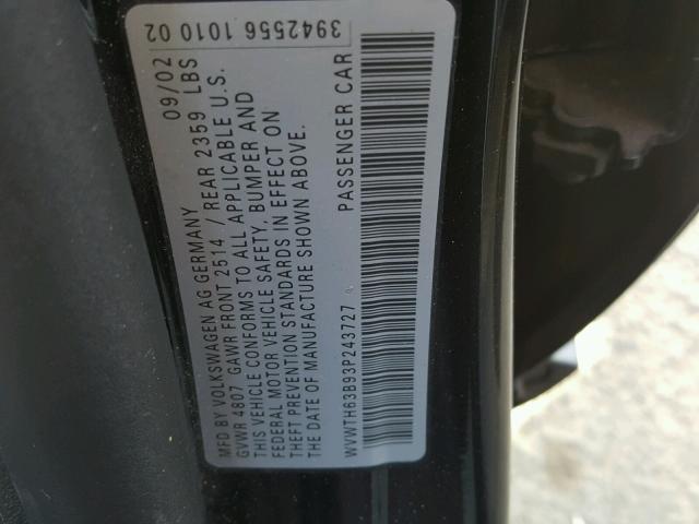 WVWTH63B93P243727 - 2003 VOLKSWAGEN PASSAT GLX 黑色 照片 10