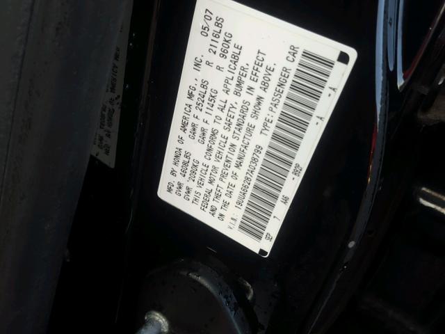 19UUA66287A038799 - 2007 ACURA TL BLACK photo 10