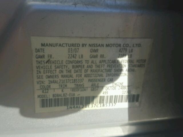 1N4AL21E37C185337 - 2007 NISSAN ALTIMA 2.5 SILVER photo 10