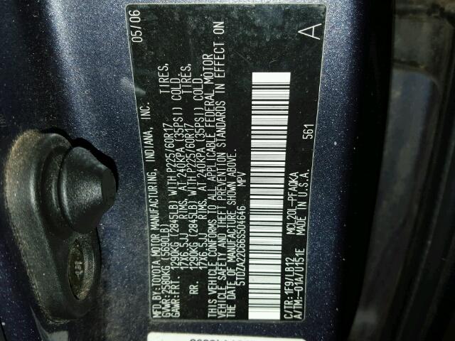 5TDZA22C66S504646 - 2006 TOYOTA SIENNA XLE GRAY photo 10