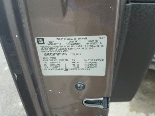 1GKER23718J171155 - 2008 GMC ACADIA SLT ყავისფერი ფოტო 10
