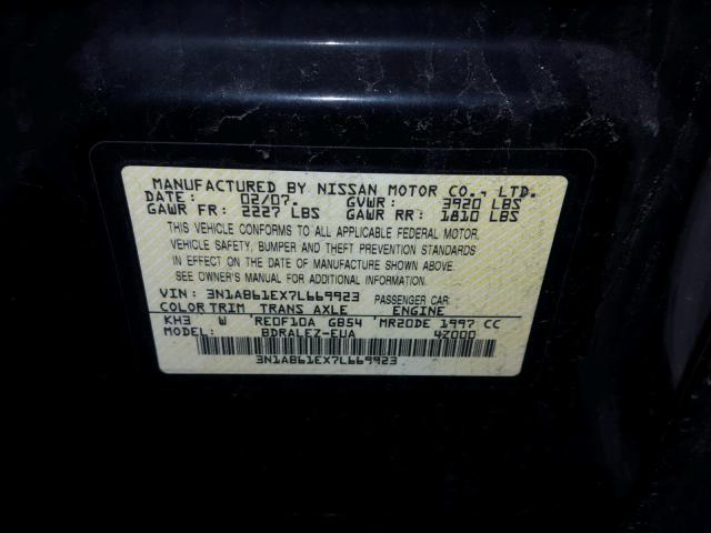 3N1AB61EX7L669923 - 2007 NISSAN SENTRA BLACK photo 10