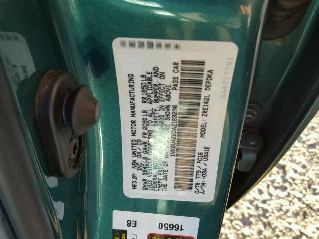 1NXBU4EE0AZ183236 - 2010 TOYOTA COROLLA BA GREEN photo 10