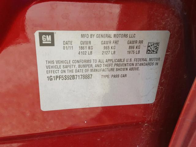 1G1PF5S92B7178887 - 2011 CHEVROLET CRUZE LT RED photo 10