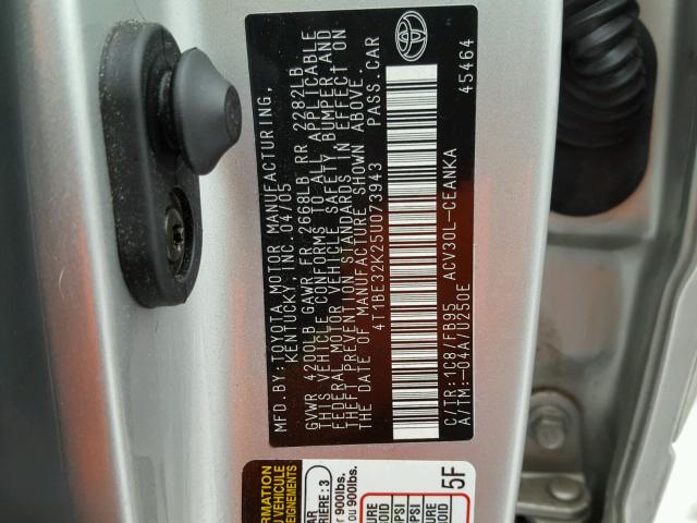 4T1BE32K25U073943 - 2005 TOYOTA CAMRY LE GRAY photo 10