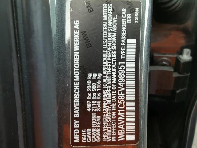 WBAVM1C58FV498951 - 2015 BMW X1 SDRIVE2 GRAY photo 10