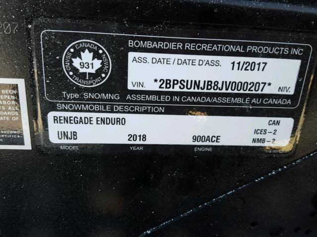 2BPSUNJB8JV000207 - 2018 SKID RENEGADE BLACK photo 10