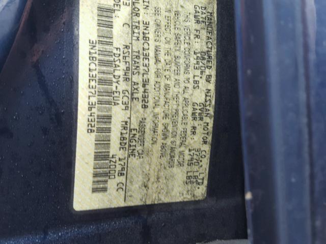 3N1BC13E37L364328 - 2007 NISSAN VERSA S BLUE photo 10