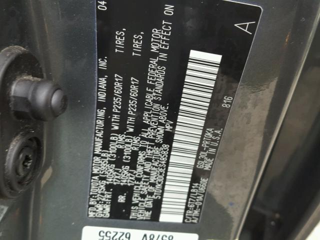 5TDYK3DC3ES485838 - 2014 TOYOTA SIENNA XLE GRAY photo 10