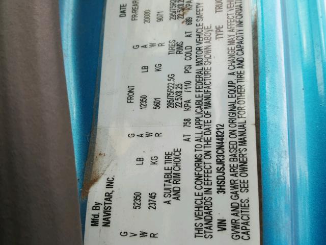 3HSDJSJR3CN448212 - 2012 INTERNATIONAL PROSTAR أزرق صورة 10