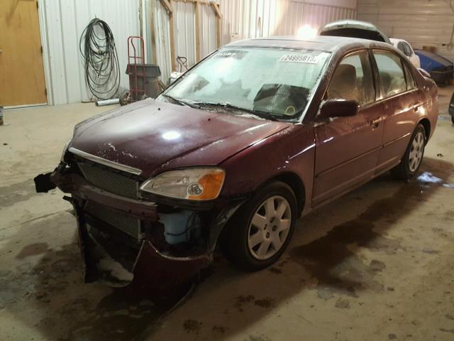 1HGES26792L030570 - 2002 HONDA CIVIC EX ბურგუნდია ფოტო 2