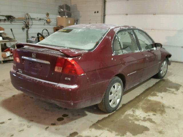 1HGES26792L030570 - 2002 HONDA CIVIC EX BURGUNDY photo 4