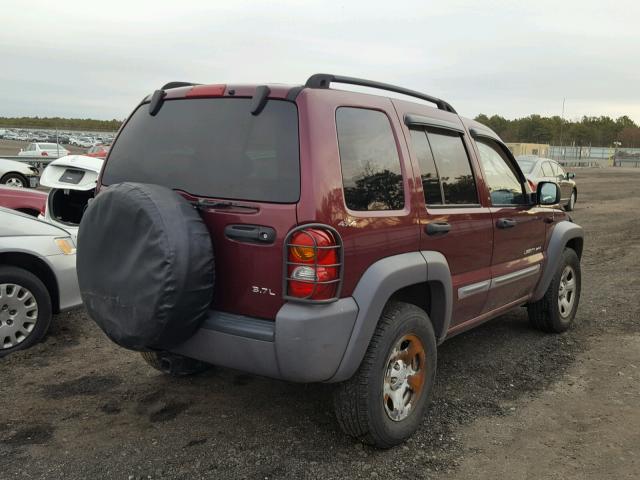 1J4GL48K12W259528 - 2002 JEEP LIBERTY SP BURGUNDY photo 4