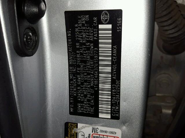 4T1BE46K37U159779 - 2007 TOYOTA CAMRY NEW SILVER photo 10