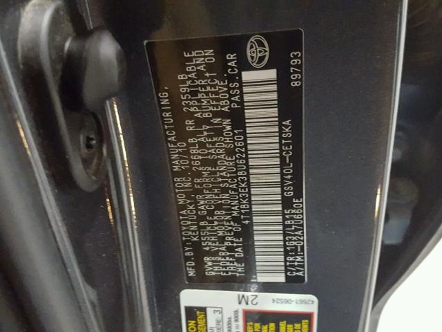 4T1BK3EK3BU622601 - 2011 TOYOTA CAMRY SE GRAY photo 10