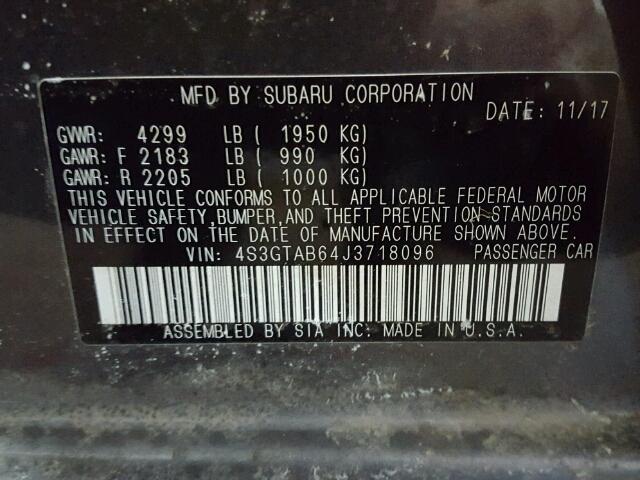 4S3GTAB64J3718096 - 2018 SUBARU IMPREZA PR GRAY photo 10
