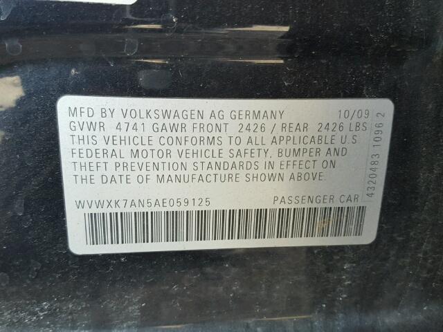 WVWXK7AN5AE059125 - 2010 VOLKSWAGEN PASSAT KOM BLACK photo 10