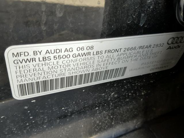 WAUKH74F18N160585 - 2008 AUDI A6 AVANT Q BLACK photo 10