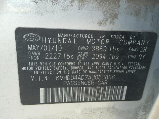 KMHDU4AD7AU083866 - 2010 HYUNDAI ELANTRA BL SILVER photo 10