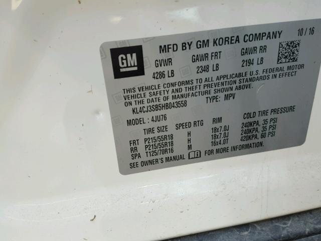 KL4CJ3SB5HB043558 - 2017 BUICK ENCORE WHITE photo 10