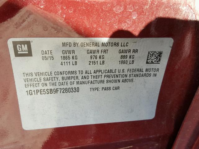 1G1PE5SB9F7280330 - 2015 CHEVROLET CRUZE LT RED photo 10