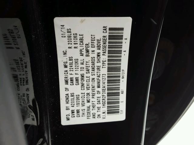 1HGCR2F3XEA141273 - 2014 HONDA ACCORD LX BLACK photo 10