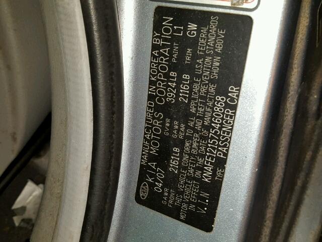 KNAFE121575460868 - 2007 KIA SPECTRA EX SILVER photo 10