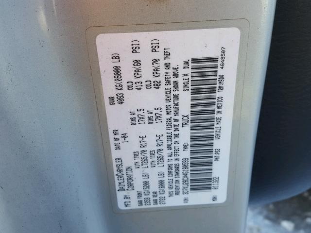 3D7KU28CX4G180599 - 2004 DODGE RAM 2500 S SILVER photo 10