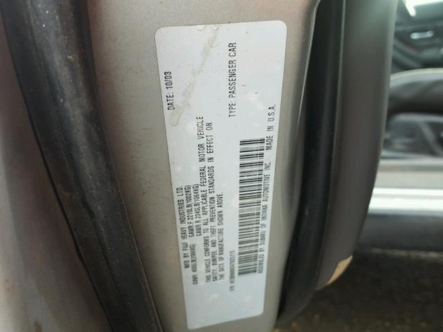 4S3BH686347625115 - 2004 SUBARU LEGACY OUT GRAY photo 10