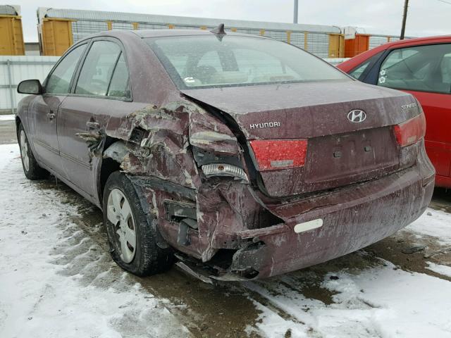 5NPET46C39H445838 - 2009 HYUNDAI SONATA GLS BURGUNDY photo 3