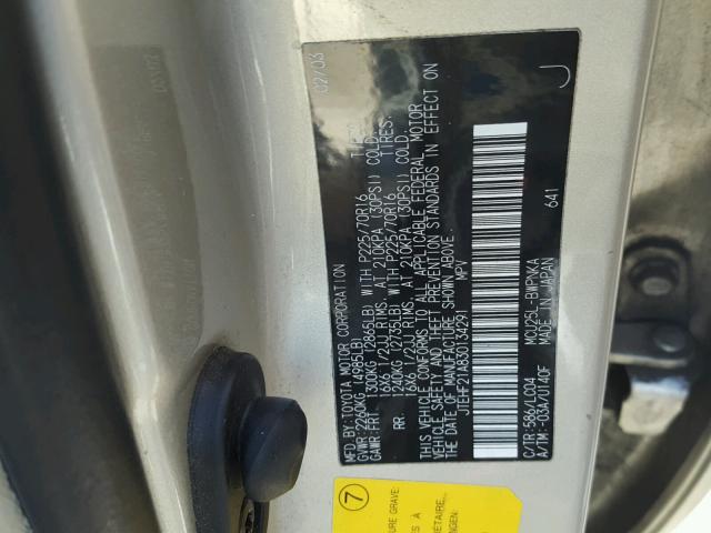 JTEHF21A830134291 - 2003 TOYOTA HIGHLANDER GOLD photo 10