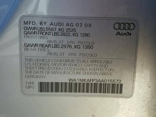 WA1MKAFP3AA015572 - 2010 AUDI Q5 PREMIUM GRAY photo 10