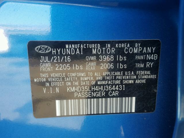 KMHD35LH4HU364431 - 2017 HYUNDAI ELANTRA GT BLUE photo 10