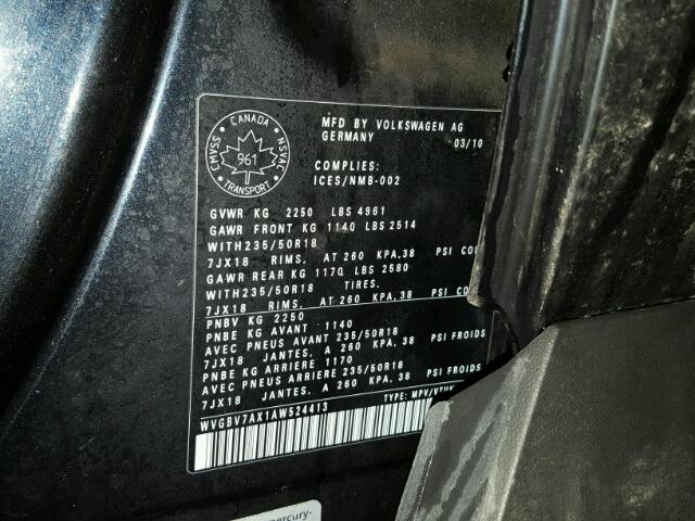 WVGBV7AX1AW524413 - 2010 VOLKSWAGEN TIGUAN SE 黑色 照片 10