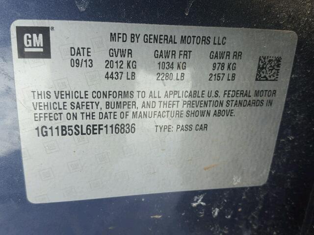 1G11B5SL6EF116836 - 2014 CHEVROLET MALIBU LS ლურჯი ფოტო 10