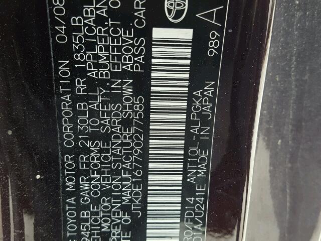 JTKDE167790277585 - 2009 TOYOTA SCION TC 栗色 照片 10