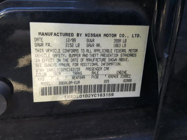 1N4DL01D2YC163159 - 2000 NISSAN ALTIMA XE BLACK photo 10