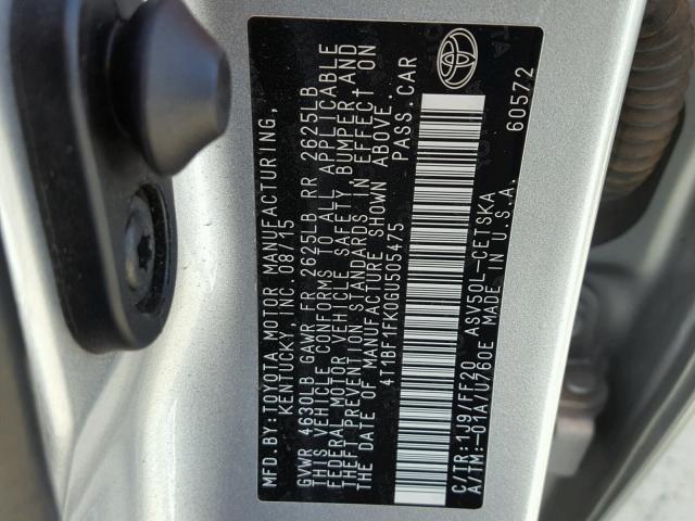 4T1BF1FK0GU505475 - 2016 TOYOTA CAMRY LE SILVER photo 10