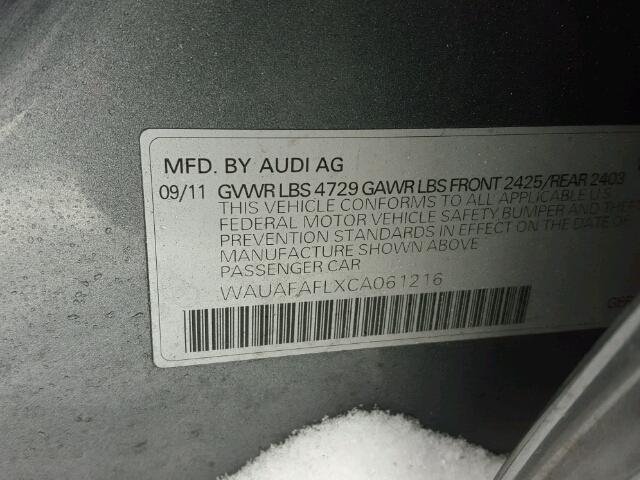 WAUAFAFLXCA061216 - 2012 AUDI A4 PREMIUM GRAY photo 10