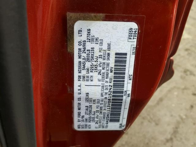 4N2DN1113VD815242 - 1997 NISSAN QUEST XE RED photo 10