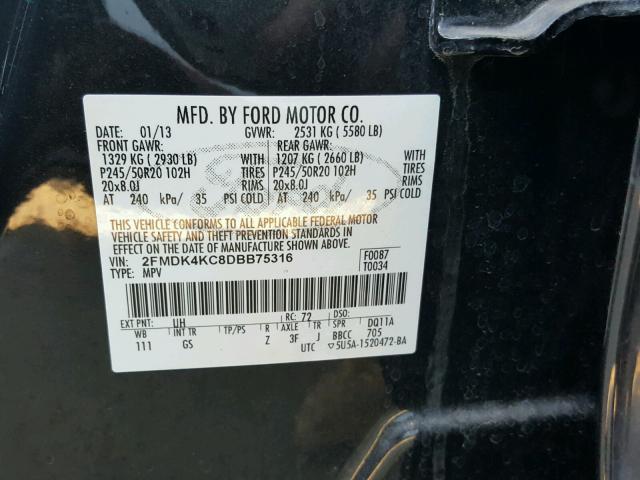 2FMDK4KC8DBB75316 - 2013 FORD EDGE LIMIT BLACK photo 10