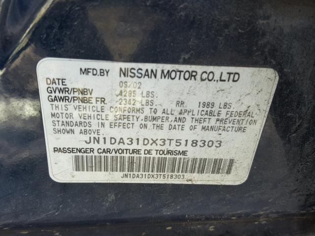 JN1DA31DX3T518303 - 2003 NISSAN MAXIMA GLE BLUE photo 10