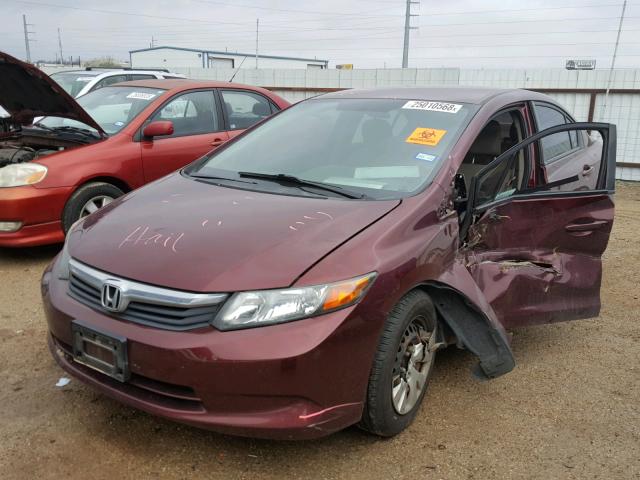 2HGFB2E59CH553512 - 2012 HONDA CIVIC LX RED photo 2